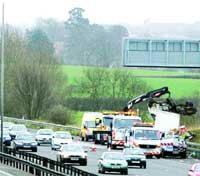 Accident in gale force winds near junction 16 of the M1.