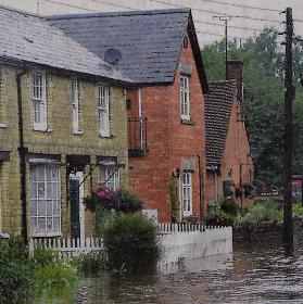 The flooded High Street in Helmdon, Northants on 20th July 2007.