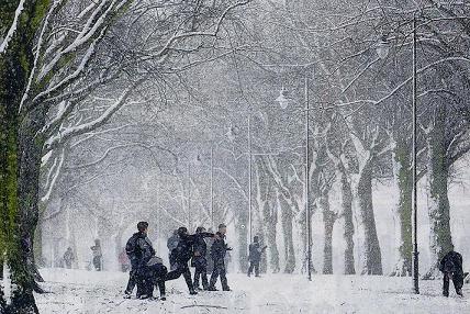 Children enjoying an unexpected day off school as heavy snow falls across the county on 2nd February.